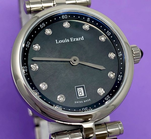 Louis Erard - Diamond Watch Romance Collection Black Stainless Steel Swiss Made - 10800AA19.BMA23 - Women - Brand New