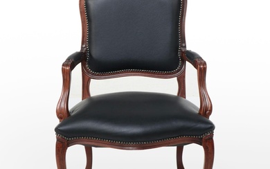 Louis XV Style Beech and Faux-Leather Fauteuil
