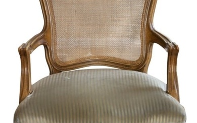 Louis XV Style Caned & Upholstered Wood Fauteuil