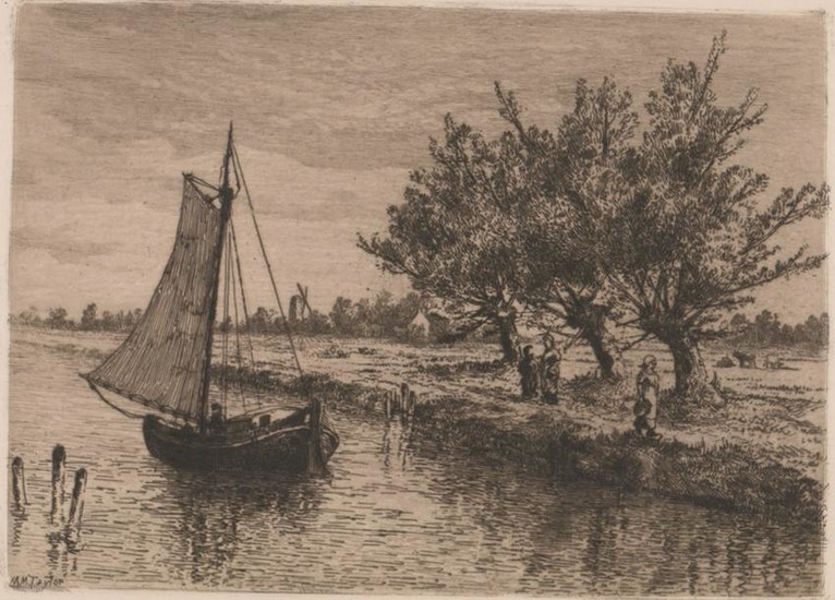 M M Taylor Etching [River Scene]