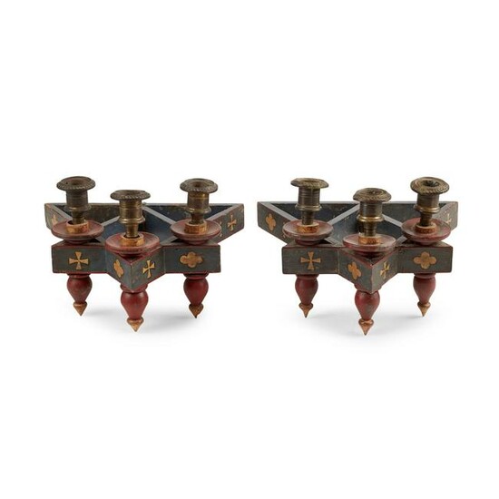 MANNER OF WILLIAM BURGES PAIR OF WALL LIGHTS, CIRCA