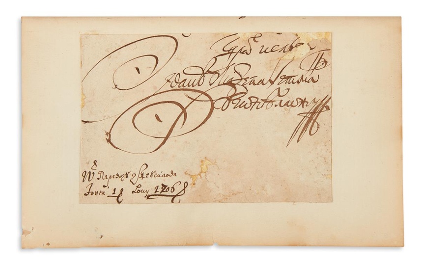 MAZEPA, IVAN STEPANOVICH. Clipped Signature, as Hetman, bound into a copy of Lord...