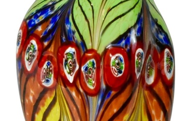 MURANO Peacock Feathers Pinched Blown Art Glass Vase