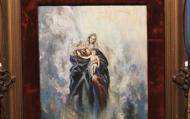 Madonna And Child oil on board