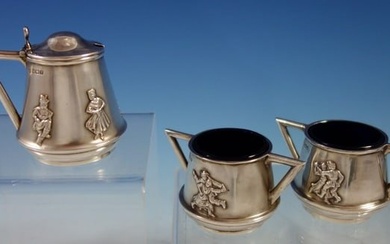 Mappin & Webb English Sterilng Silver Condiment Set 3pc Applied Figures