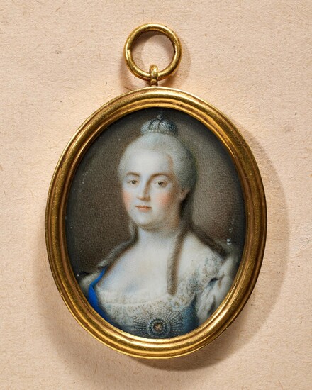 Militaria Ausland - Russie : Miniature ovale de portrait de l'impératrice Catherine la Grande. Miniature...