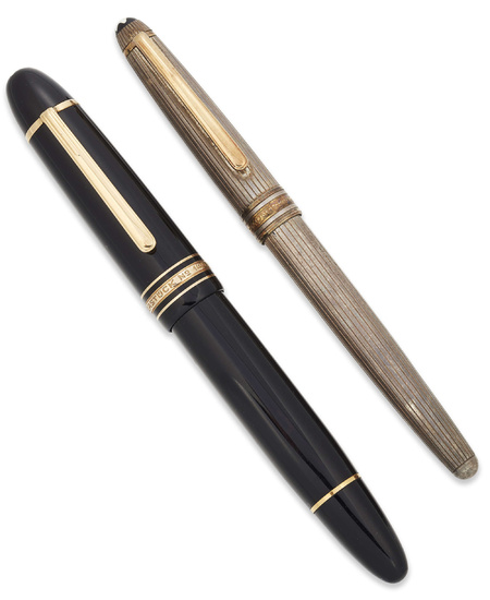 Montblanc. Two Montblanc pens, comprising: a silver fountain pen with...