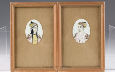 Mughal Pair Handpainted Miniature Portraits Akbar