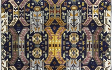Navy Tribal Geometric Bedroom Decor 8X10 Oriental Rug Hand-Knotted Wool Carpet