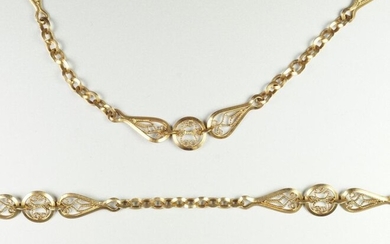Necklace in 18 karat yellow gold 750 thousandths and its bracelet Weight 27.5 gr