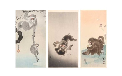 OHARA KOSON (1877 – 1945) Three Japanese woodblock prints of monkeys