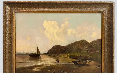 Oil on Canvas 'Lugano Coastline in Italy', 19th Century