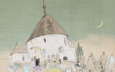 SOLD. Oluf Høst: Scene from Østerlard Church. Signed in the print. Offset in colours. Visible size 55 x 72 cm. – Bruun Rasmussen Auctioneers of Fine Art