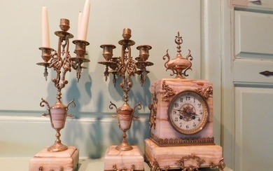 Onyx clock and garniture