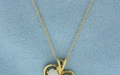 Opal and Diamond Heart Necklace in 14k Yellow Gold
