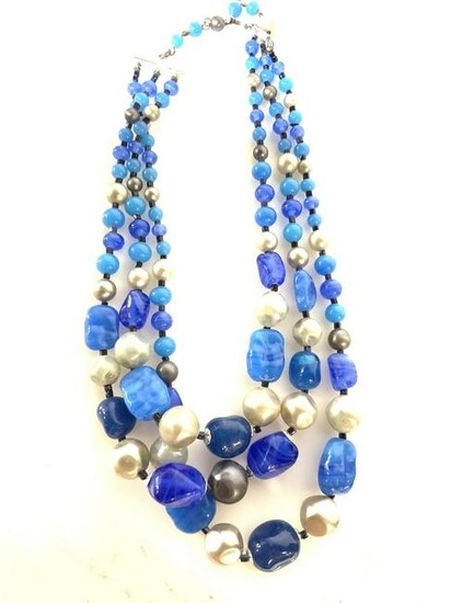 Organic Shape Cobalt Blue GLASS Choker Necklace