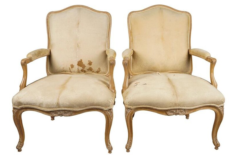 PAIR OF PROVINCIAL STYLE HIDE-UPHOLSTERED ARMCHAIRS