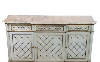 Painted Parcel Gilt Marble Top Credenza