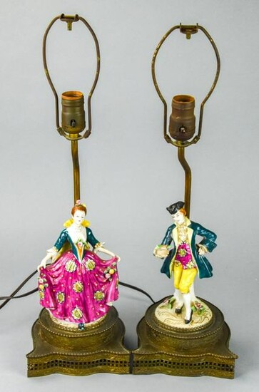 Pair French Porcelain Figural Table Lamps