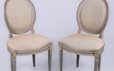 Pair Louis XVI style paint decorated side chairs
