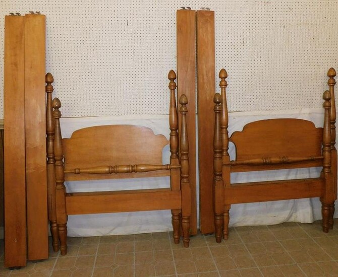 Pair Maple Twin Size Beds W/ Rails