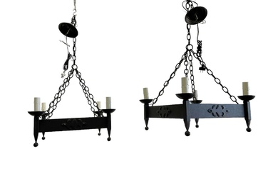 Pair Of Cast Iron Square 4 Light Chandeliers electrified /...