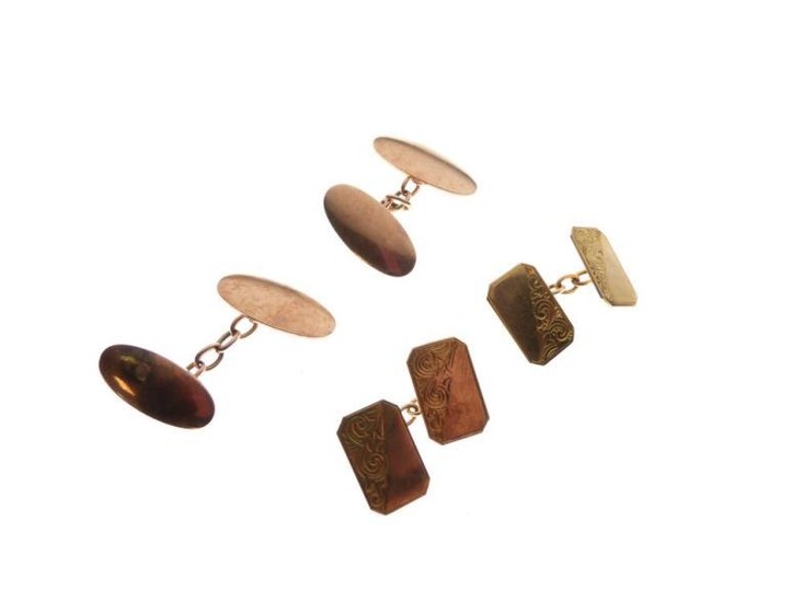 Pair of 9ct rose gold oval cufflinks, together with...