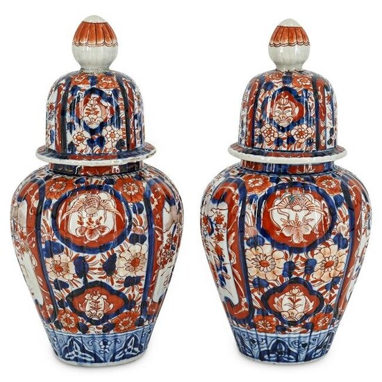 Pair of Antique Imari Porcelain Urns