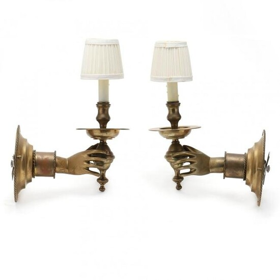 Pair of Brass Hand Wall Sconces