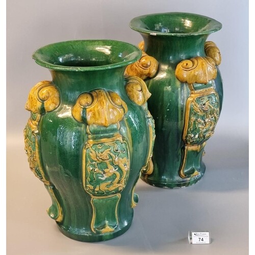 Pair of Chinese stoneware baluster shaped vases decorated wi...