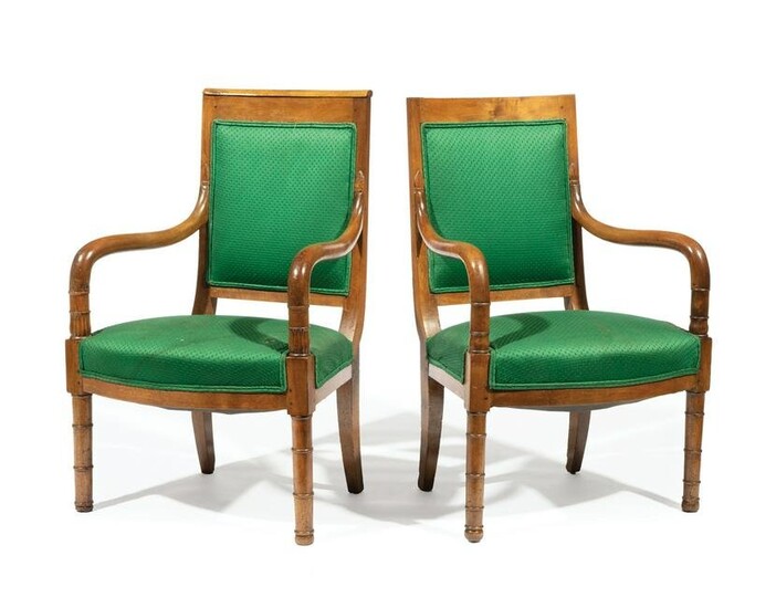 Pair of French Restauration Fruitwood Fauteuils