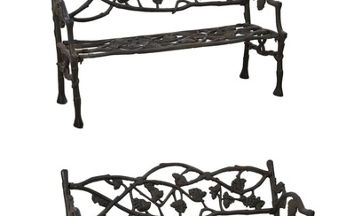 Pair of Naturalistic Iron Garden Benches, 20th/21st c., H.- 31 in., W.- 51 in., D.- 19 in. (2 Pcs.)