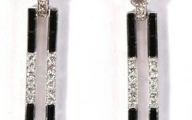 Pair of Platinum Diamond & Onyx Earrings