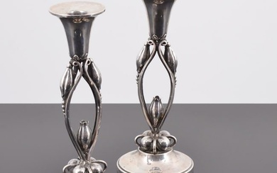 Pair of Sterling Silver Candlesticks Attributed to William DeMatteo