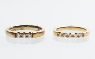Pair of gold-plated silver alliance rings with brilliants, 0.09 and 0.15 ct. (2)
