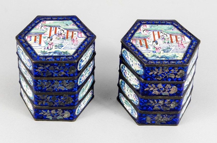 Pair of hexagonal stacking boxes, China (canton), around...