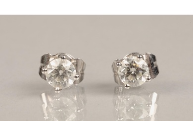Pair of ladies 18ct white gold diamond stud earrings, each s...