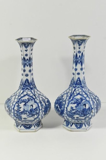 Pair of octagonal Chinese porcelain vases, marked "G"...