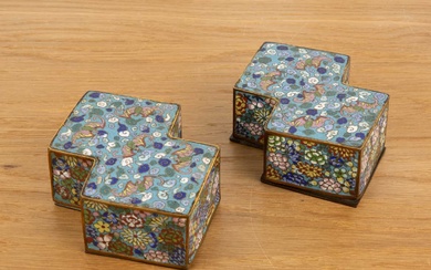 Pair of shaped blue ground cloisonne boxes Chinese, 19th Century...