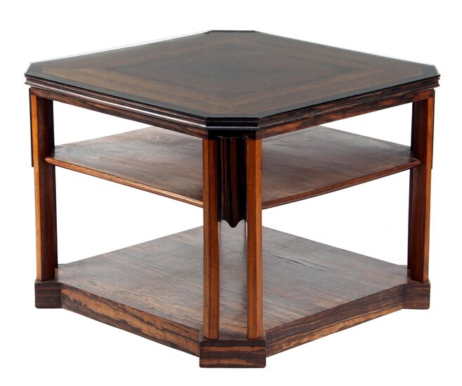 (-), Rosewood veneer 3-shelf shelf table with chamfered...