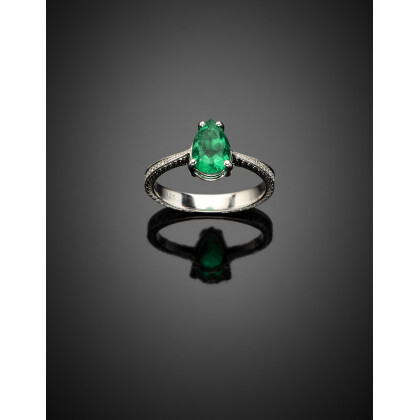 Pear shape ct. 1.39 emerald and diamond white gold cluster ring, diamonds in all ct. 0.40 circa, g 3.62 circa…Read more