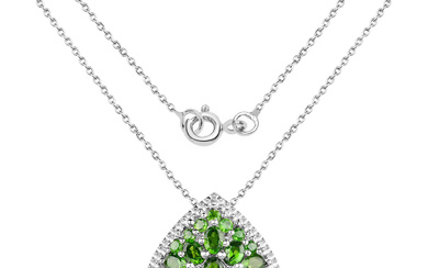 Plated Rhodium 4.65ctw Chrome Diopside Pendant with Chain