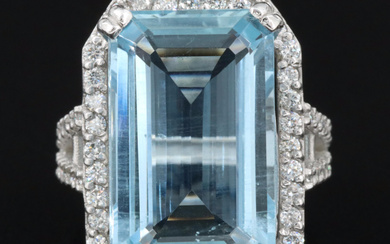 Platinum 14.06 CT Aquamarine and Diamond Ring