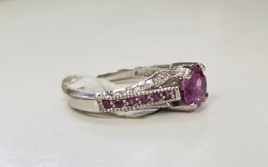 Platinum Oval Pink Sapphire and Diamond Ring