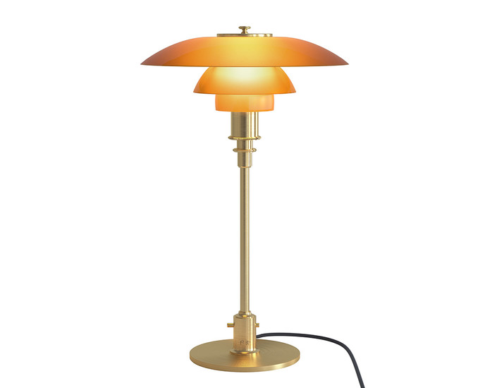 Poul Henningsen. PH 3/2 table lamp in brass, amber-coloured glass, Limited Edition