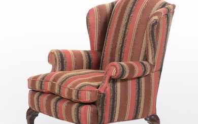 Queen Anne Style Custom-Upholstered Wingback Armchair, Early 20th Century