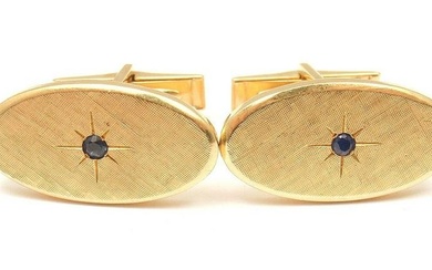 RARE TIFFANY AND CO. 14k YELLOW GOLD TEXTURED SAPPHIRE MENS CUFFLINKS
