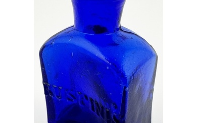 RUSPINIS STYPTIC BOTTLE. 3 ins tall. Very early cobalt blue,...