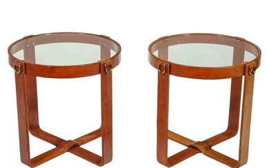 Ralph Lauren Pair of Equestrian Leather End Tables