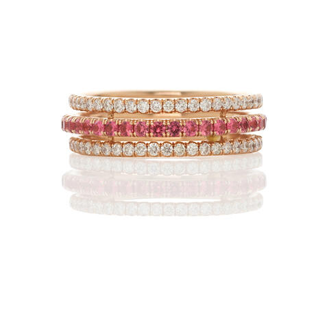 Red Spinel and Diamond Stacked Band